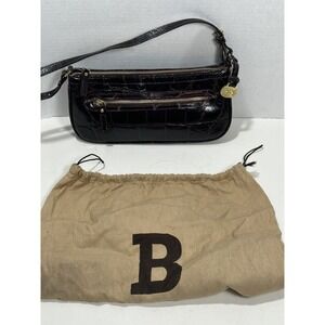 Vintage Brahmin Bag Brown Burgundy Leather Embossed Pattern Small Handbag Purse